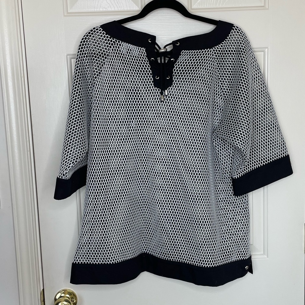 Hilton Hollis black and white mesh string tie swim vacation top shirt | XL - Picture 2 of 12